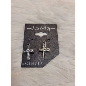 (3 for $15) Joma  Silvertone Cross Earrings with Australian Crystals- NEW